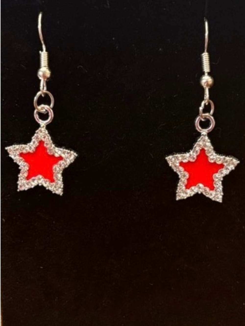 New bling Red Star silver tone Earrings